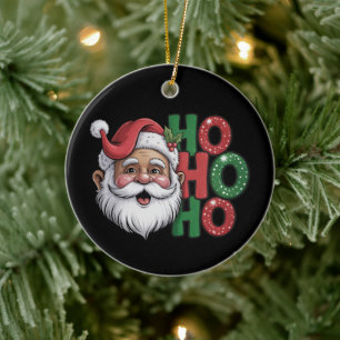 Ho Ho Ho Black Santa Retro Vintage Glitter Fun Ceramic Ornament
