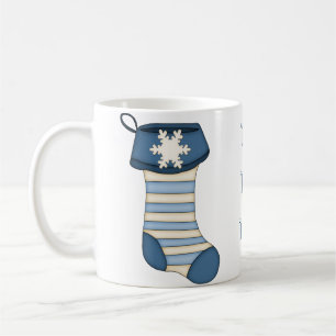 HO HO HO! Blue Christmas Stocking with Snowflake Coffee Mug