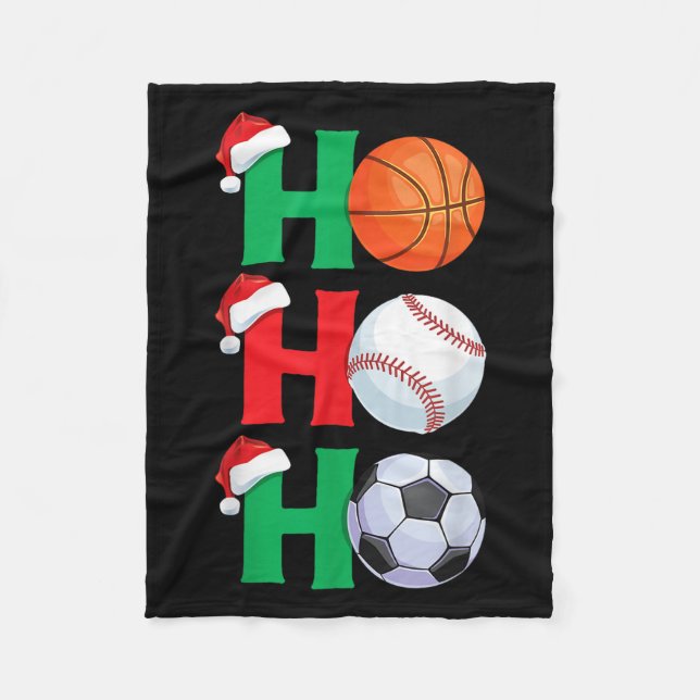Ho Ho Ho Boys Christmas Srts Basketball Baseball S Fleece Blanket (Front)