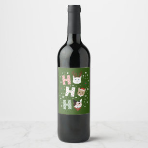Ho Ho Ho Cats Merry Christmas Wine Label