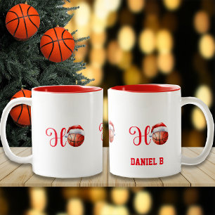Ho Ho Ho Christmas Basketball Custom Name Two-Tone Coffee Mug