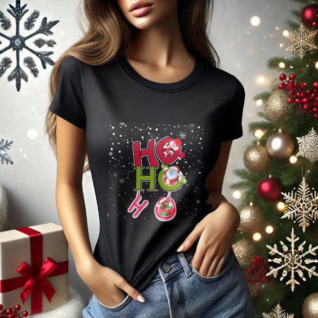 HO HO HO Christmas black funny T-Shirt (Creator Uploaded)