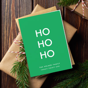Ho Ho Ho   Christmas Cheer Bright Green Simple Holiday Card