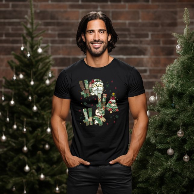 Ho Ho Ho Christmas Festive Patchwork T-Shirt (Creator Uploaded)