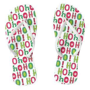 Ho Ho Ho Christmas Fun Modern Red Green Pattern Thongs
