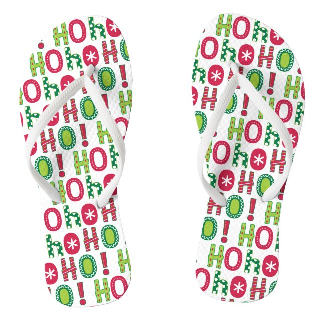 Ho Ho Ho Christmas Fun Modern Red Green Pattern Thongs (Footbed)