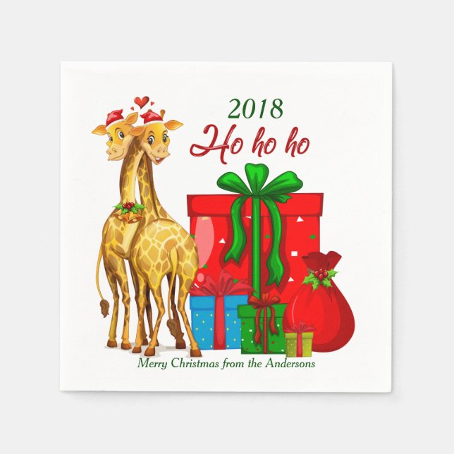 Ho Ho Ho Christmas Giraffes Napkin (Front)