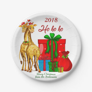 Ho Ho Ho Christmas Giraffes Paper Plate