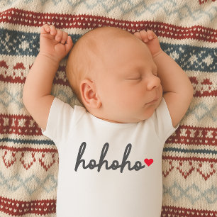 Ho Ho Ho   Christmas Heart Modern Minimalist Baby Bodysuit