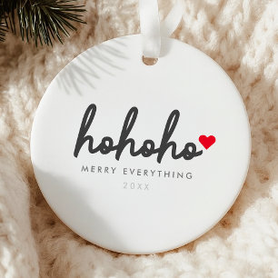 Ho Ho Ho Christmas Heart Modern Minimalist Ceramic Ornament