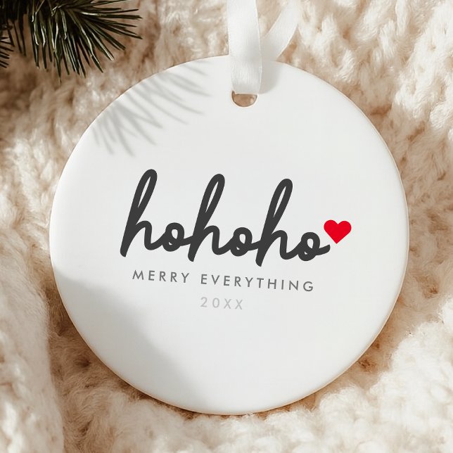 Ho Ho Ho | Christmas Heart Modern Minimalist Ceramic Ornament (Creator Uploaded)