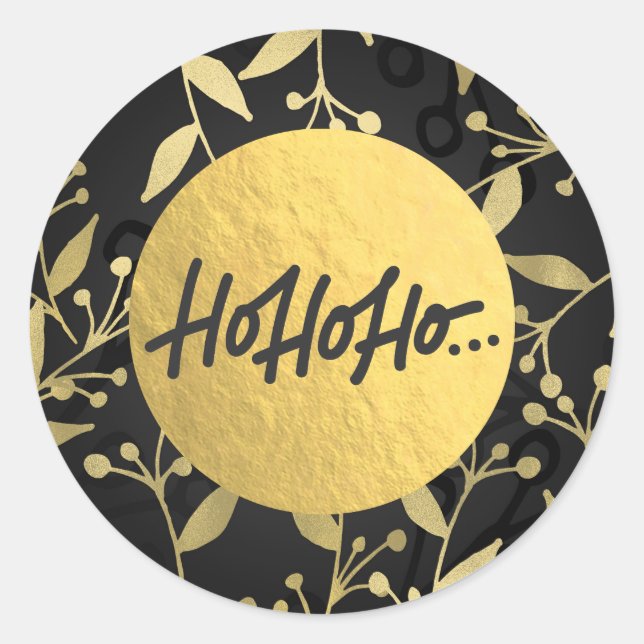 HO HO HO Christmas Holiday Botanical Gold Foil Classic Round Sticker (Front)