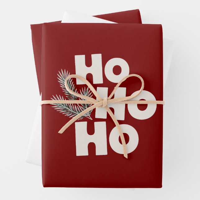 Ho Ho Ho Christmas Holiday Gifts Seasonal  Wrapping Paper Sheet (In situ)