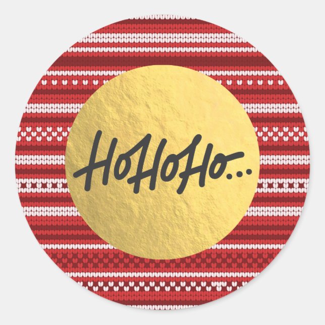 HO HO HO Christmas Holiday Knit Sweater Gold Foil Classic Round Sticker (Front)