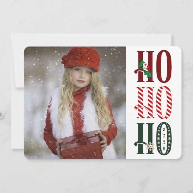 HO HO HO Christmas Holiday Photo Greeting Card (Front)
