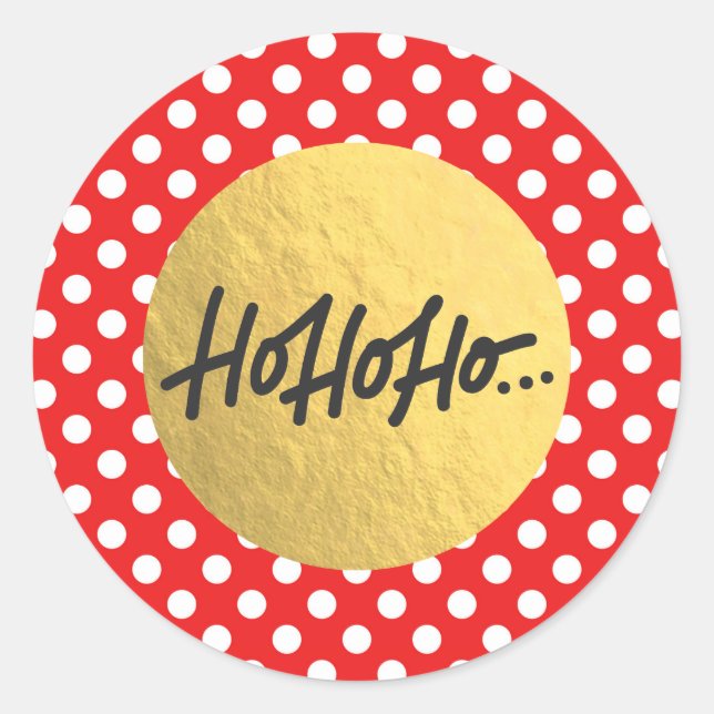 HO HO HO Christmas Holiday Polka Dots Gold Foil Classic Round Sticker (Front)