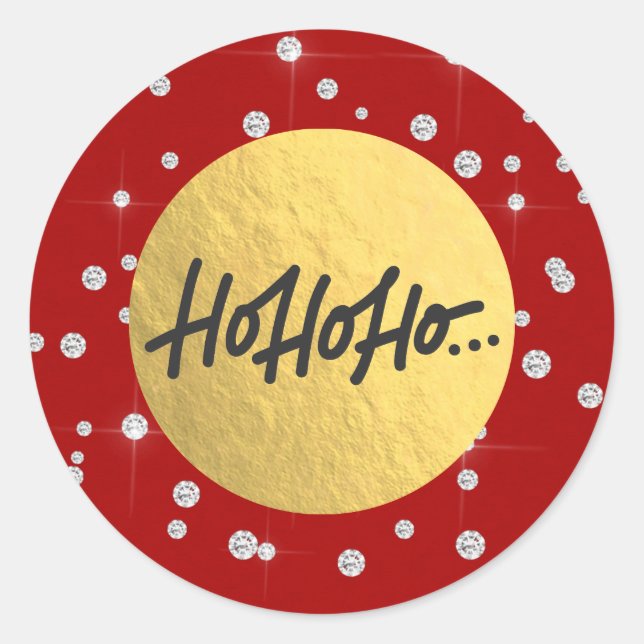 HO HO HO Christmas Holiday Red Silver Dots Foil Classic Round Sticker (Front)