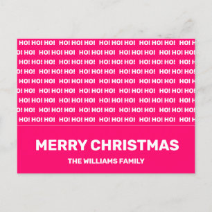 Ho Ho Ho Christmas Hot Pink Typography Minimal Holiday Postcard