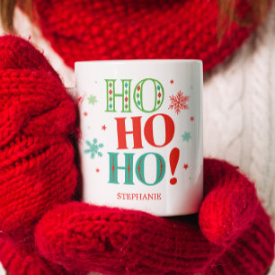 Ho Ho Ho Christmas Monogram Green Red Two-Tone Coffee Mug
