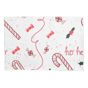 Ho ho ho Christmas paper with candy canes Pillowcase