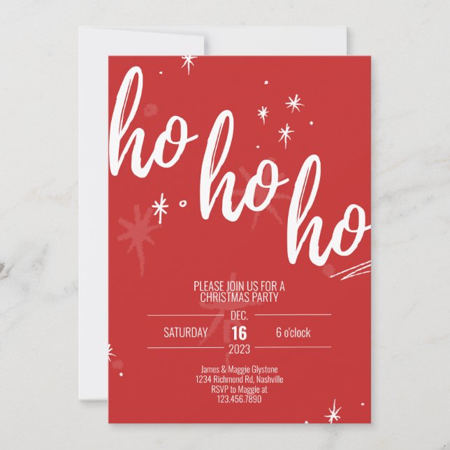 Ho Ho Ho Christmas Party Invitation Modern Red (Front)