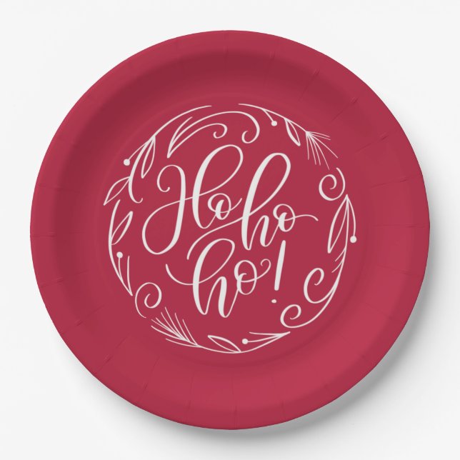 Ho ho ho! Christmas Red Party Paper Plate (Front)