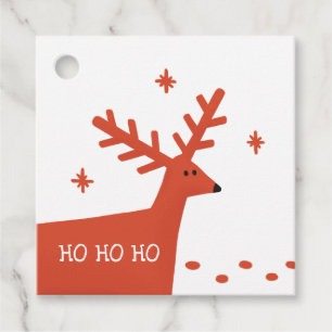 Ho Ho Ho Christmas. Red winter woodland reindeer  Favour Tags