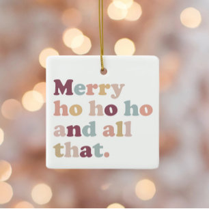 Ho Ho Ho Christmas Retro Holiday Photo Ceramic Ornament