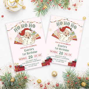 Ho Ho Ho Christmas Santa 1st Birthday Party Invitation