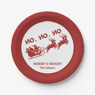 HO,HO,HO Christmas Santa Sleigh With Reindeer Paper Plate