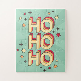 Ho ho ho christmas seasonal text and stars jigsaw puzzle