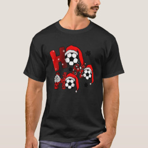 Ho Ho Ho Christmas Soccer Ball Santa Hat Funny Spo T-Shirt
