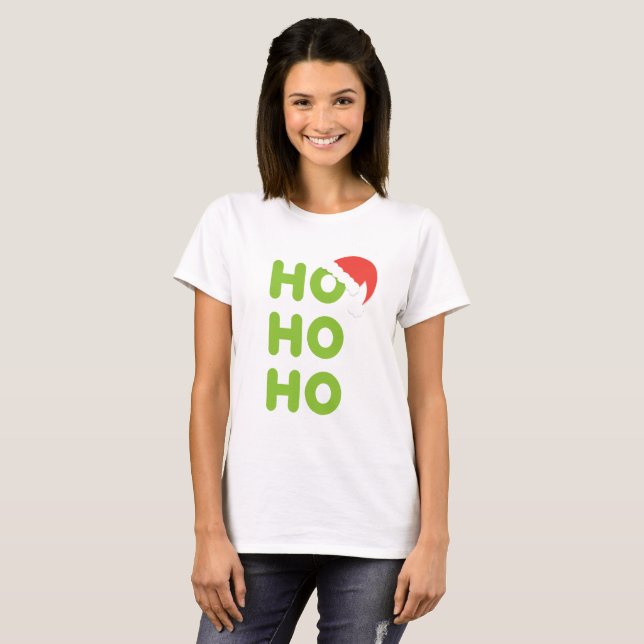 Ho Ho Ho Christmas T-Shirt Typography Santa Cap (Front Full)