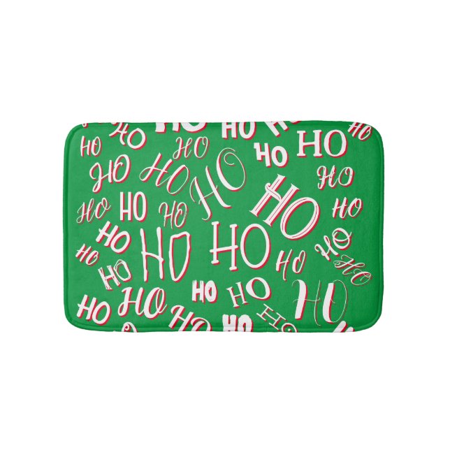 HO HO HO Christmas text pattern white green red Bath Mat (Front)