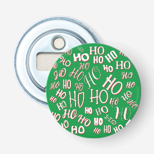 HO HO HO Christmas text pattern white green red Bottle Opener