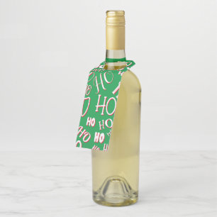 HO HO HO Christmas text pattern white green red Bottle Tag