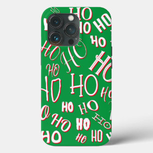 HO HO HO Christmas text pattern white green red iPhone 13 Pro Case