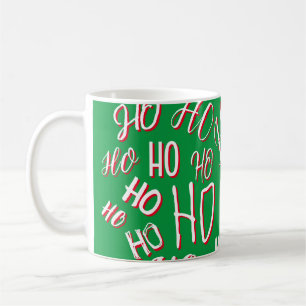 HO HO HO Christmas text pattern white green red Coffee Mug