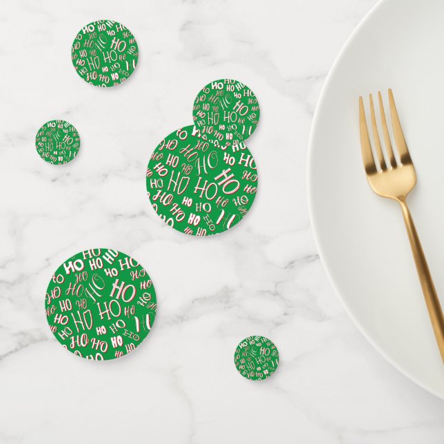 HO HO HO Christmas text pattern white green red Confetti (Group)
