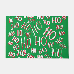 HO HO HO Christmas text pattern white green red Doormat