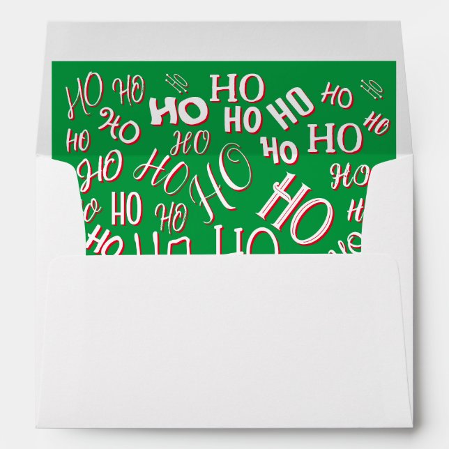 HO HO HO Christmas text pattern white green red Envelope (Back (Bottom))