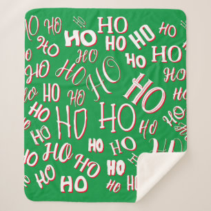 HO HO HO Christmas text pattern white green red Sherpa Blanket