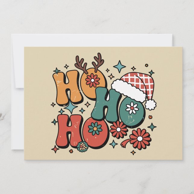 Ho Ho Ho Christmas Ugly Xmas Santa Hat Groovy Holiday Card (Front)