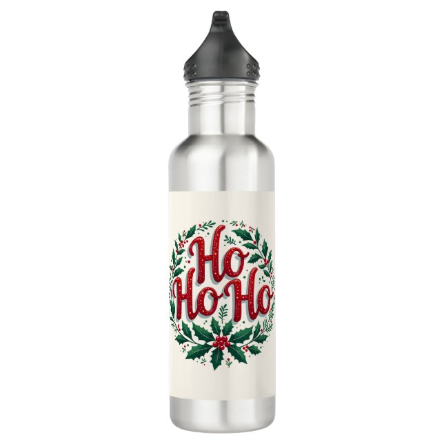 Ho Ho Ho Christmas Wreath Typography Design 710 Ml Water Bottle (Right)