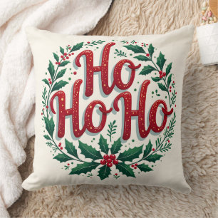 Ho Ho Ho Christmas Wreath Typography Design Cushion