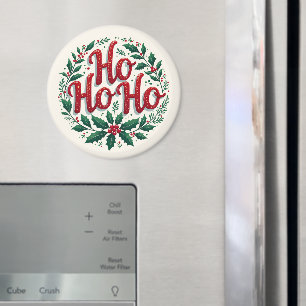 Ho Ho Ho Christmas Wreath Typography Design Magnet