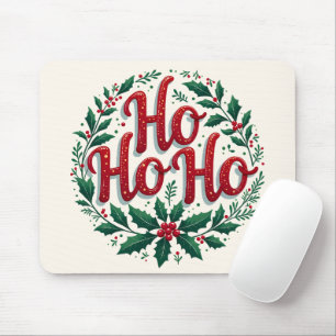 Ho Ho Ho Christmas Wreath Typography Design Mouse Pad