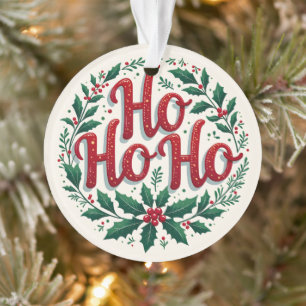 Ho Ho Ho Christmas Wreath Typography Design Ornament