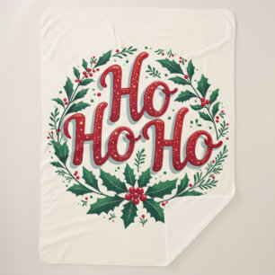 Ho Ho Ho Christmas Wreath Typography Design Sherpa Blanket