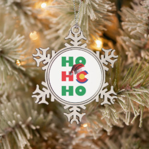 Ho Ho Ho Colorado Snowflake Pewter Christmas Ornament